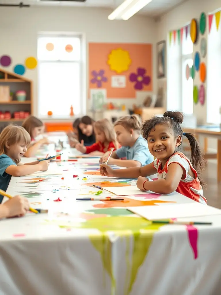 A photograph of a LE GRATIN educational event, with children participating in an interactive art activity, demonstrating the organization's commitment to expanding access to culture.